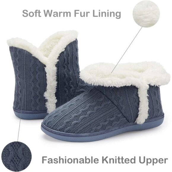 Women's Winter Warm Dark Gray Fluffy Fur Lined Plush Bootie Slippers Shoes - Picture 3 of 7